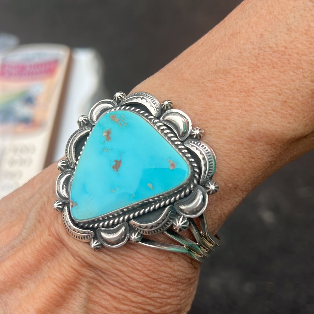 Sterling silver signed turquoise stones bracelet